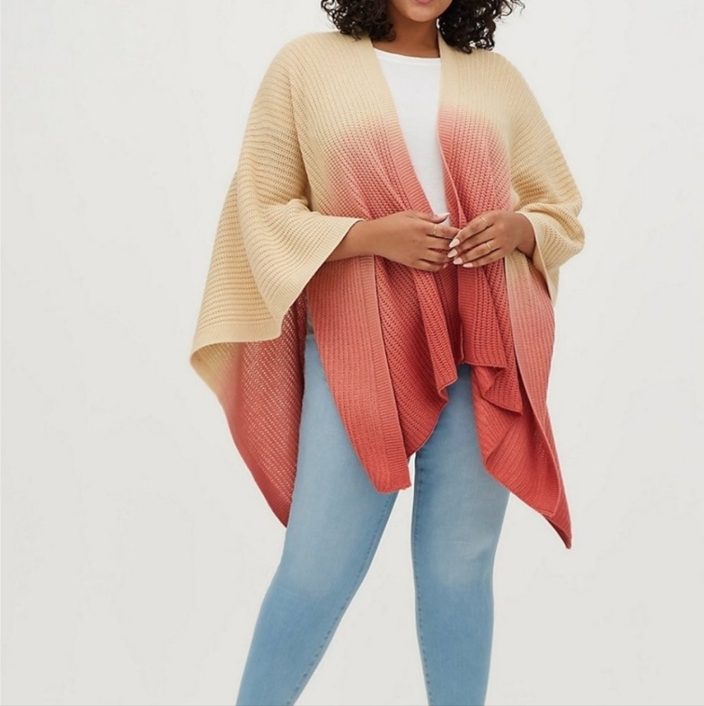Torrid Knit Tricolor Dip Dye Open Front Ruana